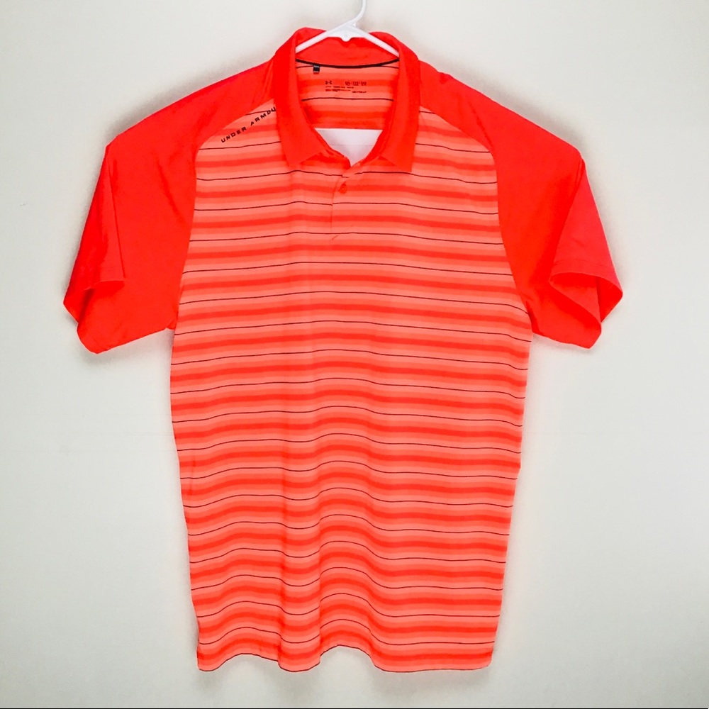 Under Armour Men's Striped Polo - Red and Orange